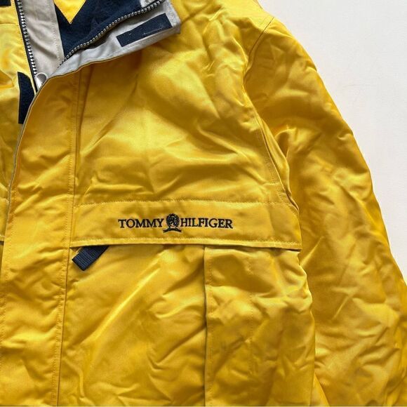 Vtg Tommy Hilfiger Big Flag Logo Gold Hooded Parka Jacket Metallic Mens Size L - Picture 7 of 15
